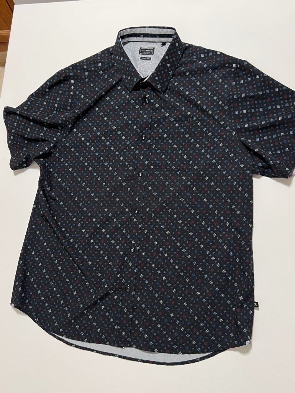 7 Diamonds 4 Way Stretch Shirt Short Sleeve Button Up Black Men's size XL
